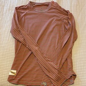 Tracksmith Red and Gray Striped Long Sleeve Top